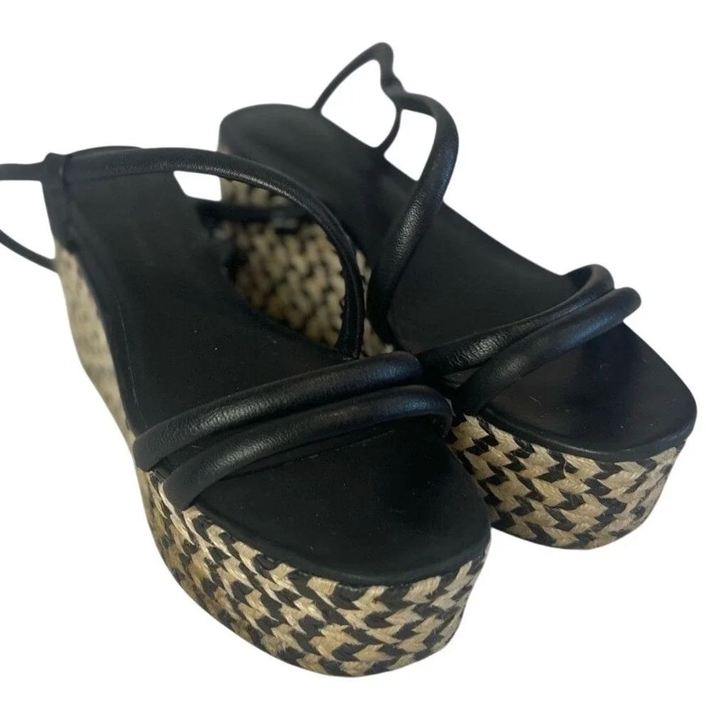 Rebecca Minkoff Josefia Black Leather Espadrille Wedge Sandals Platform Size 8.5
